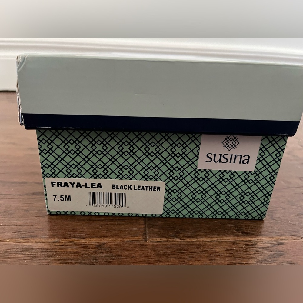 Susina Size 7.5 Fraya-Lea Black Leather Wedge Heel Shoes In Box Fraya Lea 7 1/2 - Picture 9 of 9